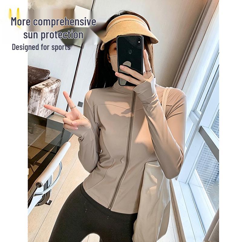 Women's Quick-Dry Long Sleeve Yoga Jacket with Zipper & Stand Collar, Breathable Fitness Outerwear, Slimming Sports Top