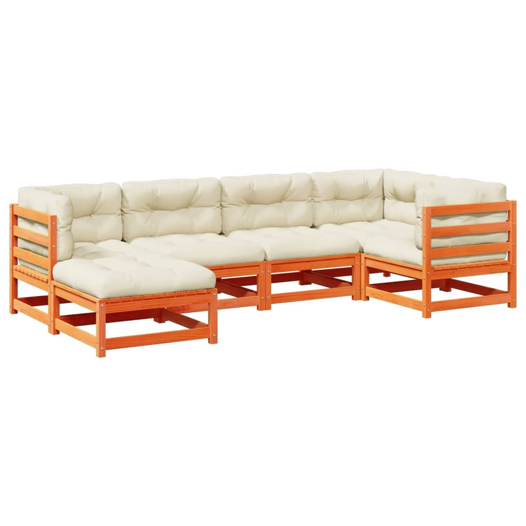 6 Piece Garden Sofa Set with Cushions Wax Brown Pine Wood