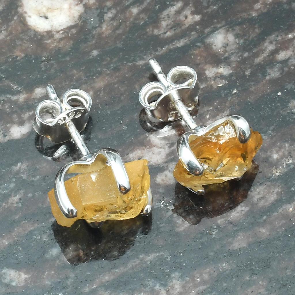 Yellow Color Citrine Rough Gemstone Stud Earrings, 925 Sterling Silver, Minimalist Earrings, Handmade Stud Earring Jewelry, Gift for Easter