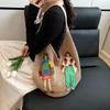 Cartoon Hollow Mesh Knitted Shoulder Bag Large Capacity Tote Bag Beach Vacation Bag Korean Casual Lightweight Handbag