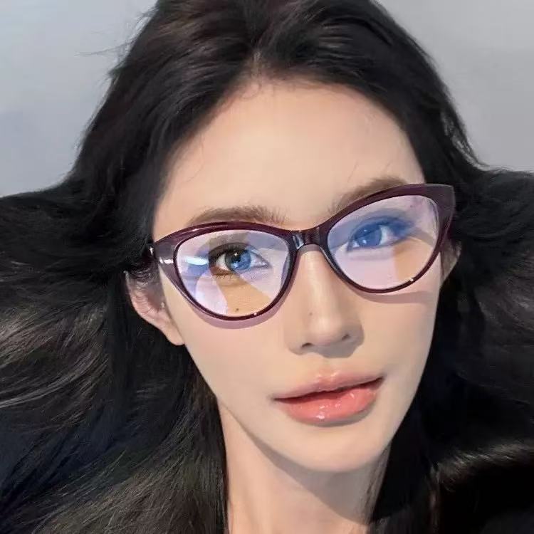 Cat eye glasses women's high-end peach heart black frame plain large frame women can match degree frame anti-blue light