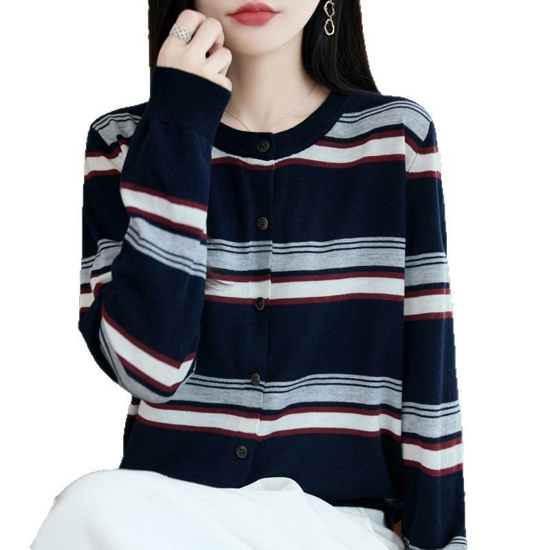 Women S Loose Fit Striped Knit Cardigan For Autumn