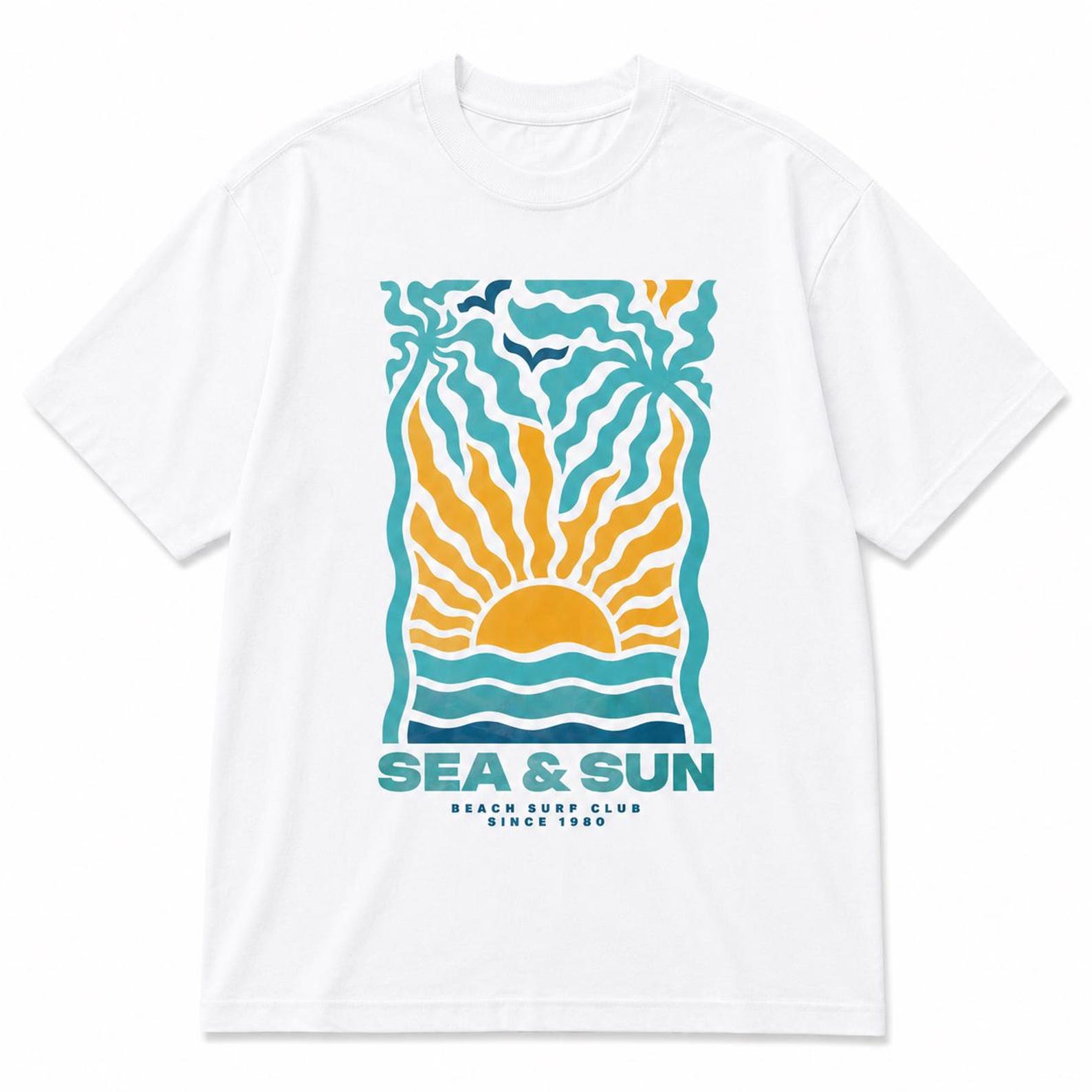 Sea & Sun Retro Surf Tee Vintage Beach Graphic Shirt S