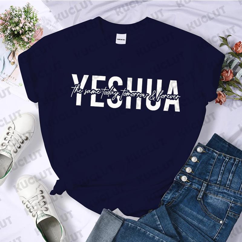 Yeshua Printed T Shirt Women Casual Fashion Tshirt Loose Short Sleeve Christian Religious Bible Verse Aesthetics Tshirt Tops