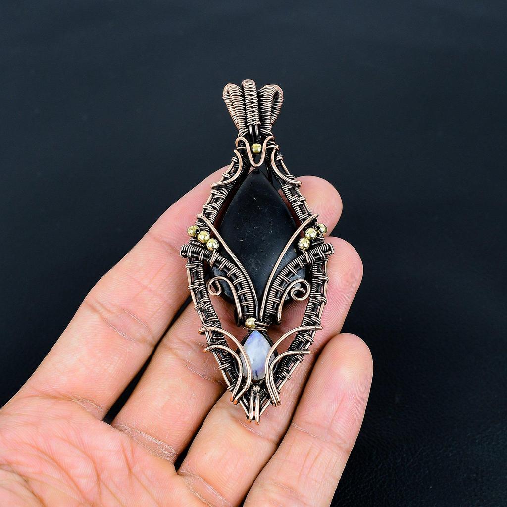 Shungite  999 Copper Wire Wrapped Gemstone Jewelry, Handmade Tree Of Life Pendant, For Thanksgiving