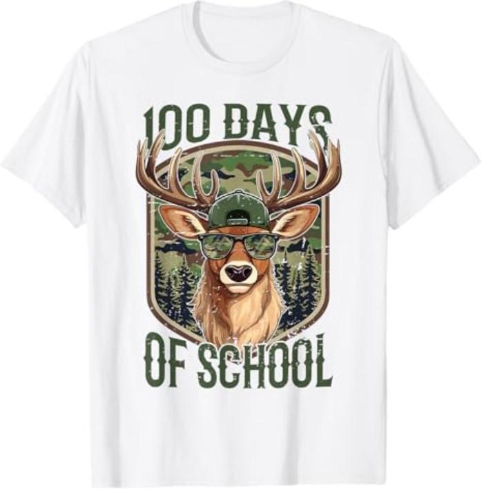 Deer 100 Days of School Shirt Student Boys Teacher 100th Day T-Shirt S разноцветный