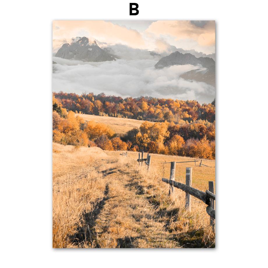 Wall Art Canvas Painting Tree Leaves Pumpkin Rabbit Village Autumn Nordic Posters And Prints Wall Pictures For Living Roon Decor