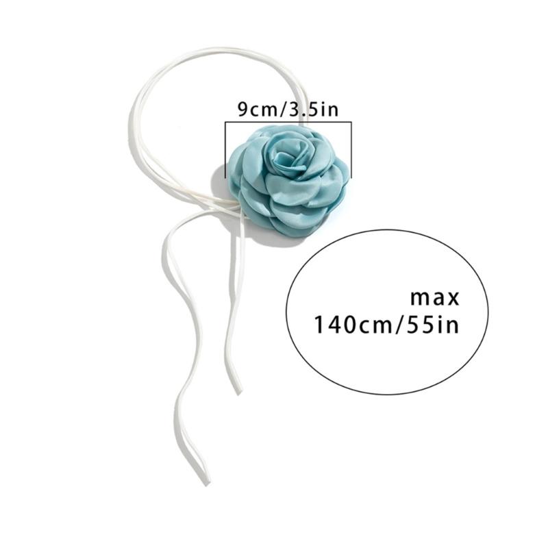 Fabric Flower Tie Choker Necklace Long Rope Lock Collarbone Chain Fashion Neck Decoration Fabric Floral Tie-Up Choker