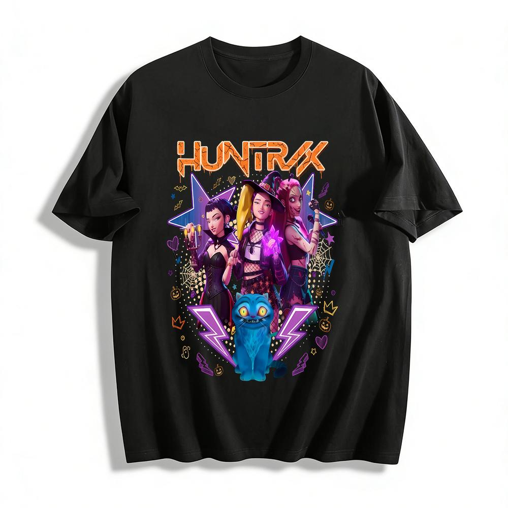 

Хэллоуин Huntrix Девочки Графическая футболка Жуткая Колдовская Команда Принт с Кошкой Повседневный Топ с Круглым Вырезом Для Подростков Хлопковая Футболка XXS