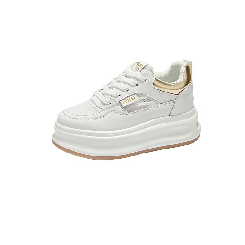 thick-soled leather little white shoes women's new spring versatile single shoes muffin sports shoes inner height increase casual board shoes