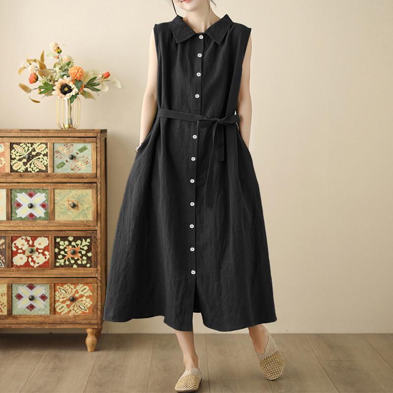 

ZANZEA Женское повседневное летнее платье без рукавов с отложным воротником 5XL чёрный