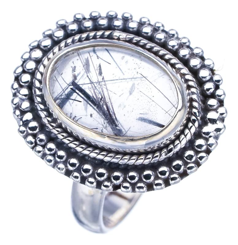 

STARGEMS ® Кольцо из серебра 925 пробы с натуральным рутиловым кварцем ручной работы 8,75 F2485