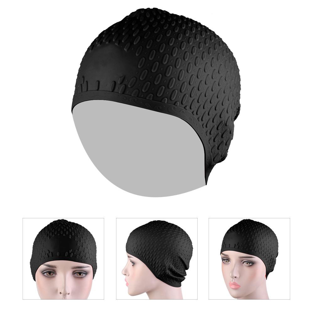 Silicone Swimming Cap Unisex Flexible Waterproof Adult Head Cover Swim Caps Black