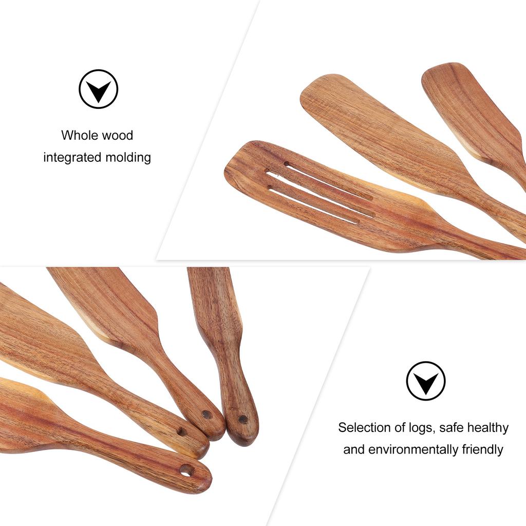 Teak Kitchen Set Cooking Pans Nonstick Wooden Spatula Utensils Slotted Turner Cookware