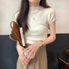 Sommer Plissee Gestrickte Frauen Blusen Kurzarm Dünne Beiläufige Hemd Weibliche Mode Solide Cropped Tops Frauen Kleidung 25243