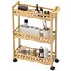 Serving Cart, 3 Tiers, Slatted Shelves, Fall Protection, Bamboo, 55 x 20 x 75 cm