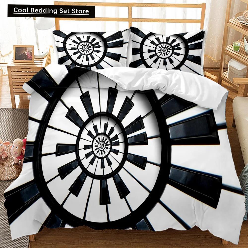 Music Duvet Cover Music with G-Clef Black Instrument Twin Bedding Set Monochrome Creative Rhythmic Ornate Polyester Qulit Cover