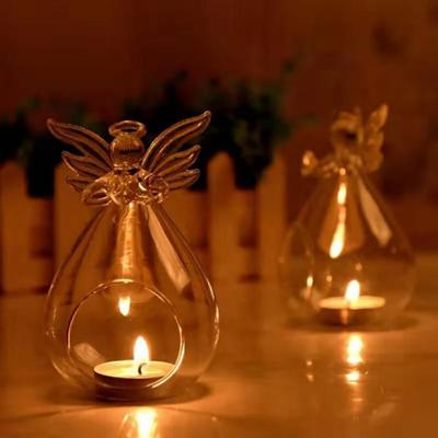 6/12Pcs Cute Angel Glass Crystal Hanging Tea Light Candle Holder for Christmas Thanksgiving Party Table Air Plants