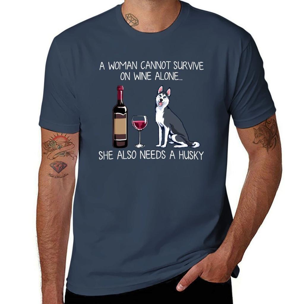 Husky and wine Funny Dog TShirt Festive Simple TShirt