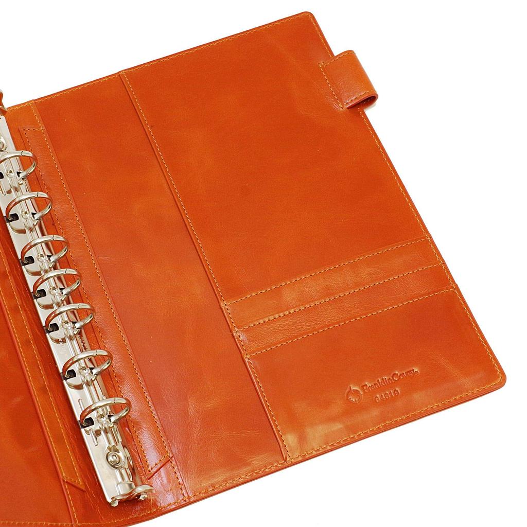 Franklin Planner Lustrous Leather Classic Orange 64619 Binder, Size, 20mm, Brown,