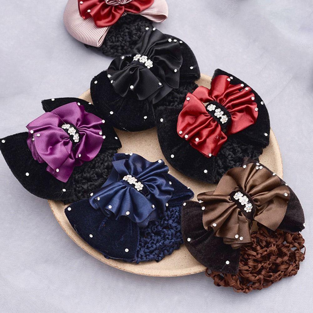 1Pcs Satin Bow Net Bun Hair Cover Bowknot Elastic Hairnet Nurse Stewardess Bun Snood for Women