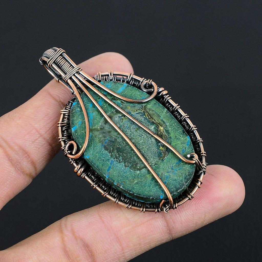 Tibetan Turquoise Pendant, 999 Copper Wire Wrapped Gemstone Jewelry, Handmade Pendant, For Thanksgiving