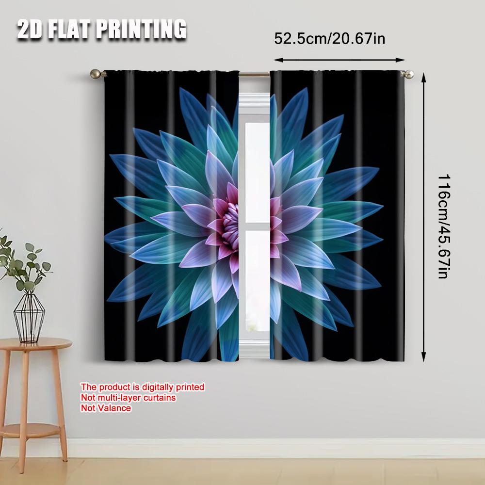 2pcs   2D flat printing Curtain a green flower Versatile Polyester Fabric  Without Electricity Festive Holiday Applies to
