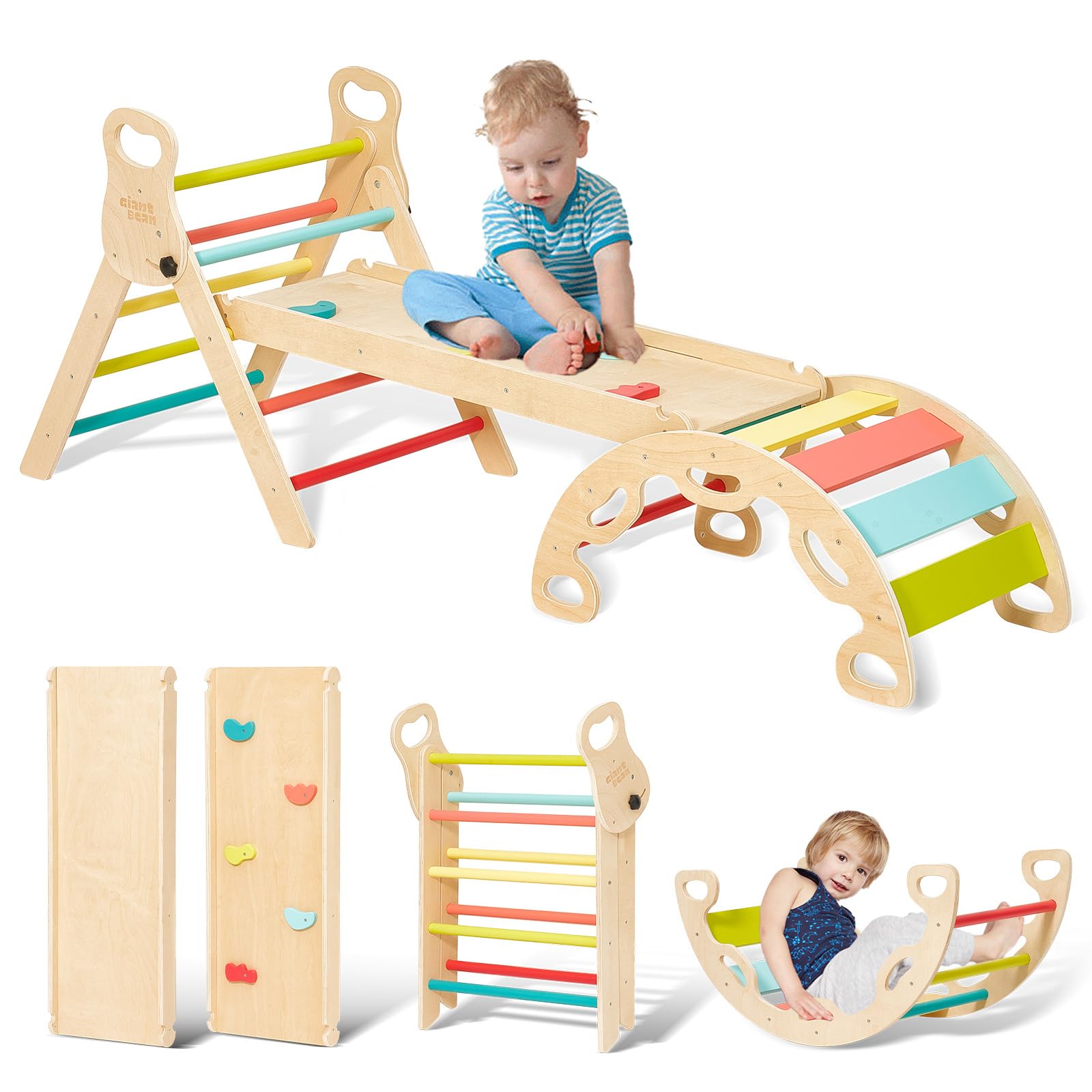 

Гигантский треугольник Пиклера, складная игрушка для лазания для малышей, с горкой, деревянный Монтессори, для лазания, домашний спорткомплекс для годовалых детей, радужный набор,