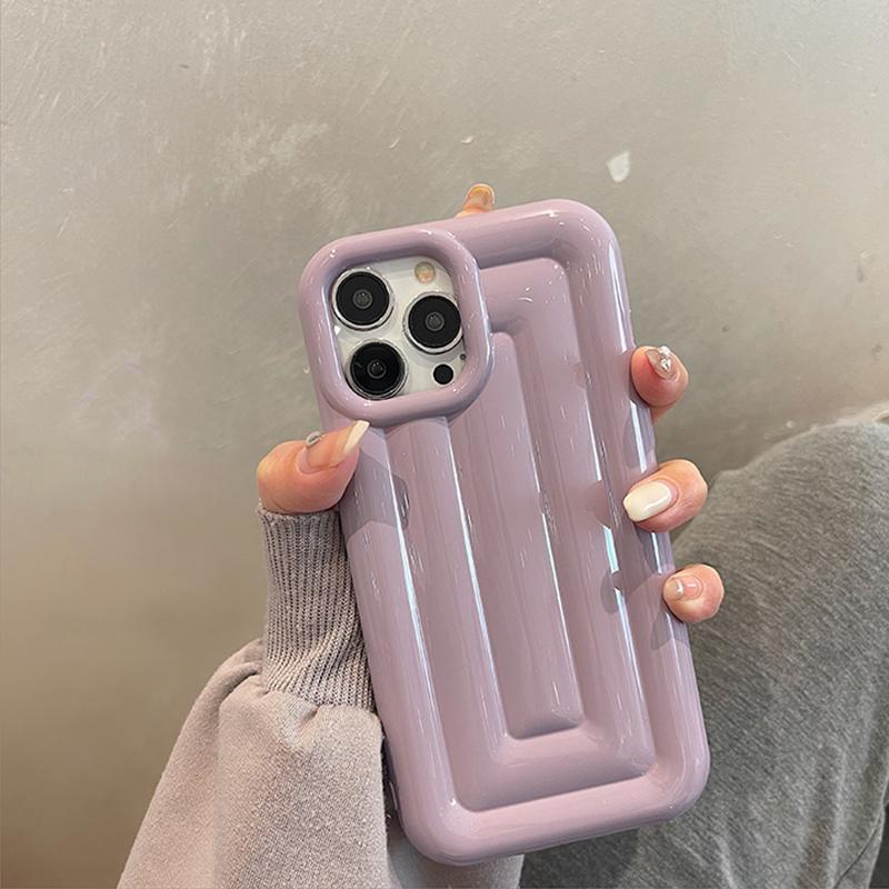 Einfache einfarbige 3D-Streifen-Hülle für iPhone 14 13 12 11 Pro Max, Überzug, lila, weiche Silikonhülle, stoßfeste Stoßstange