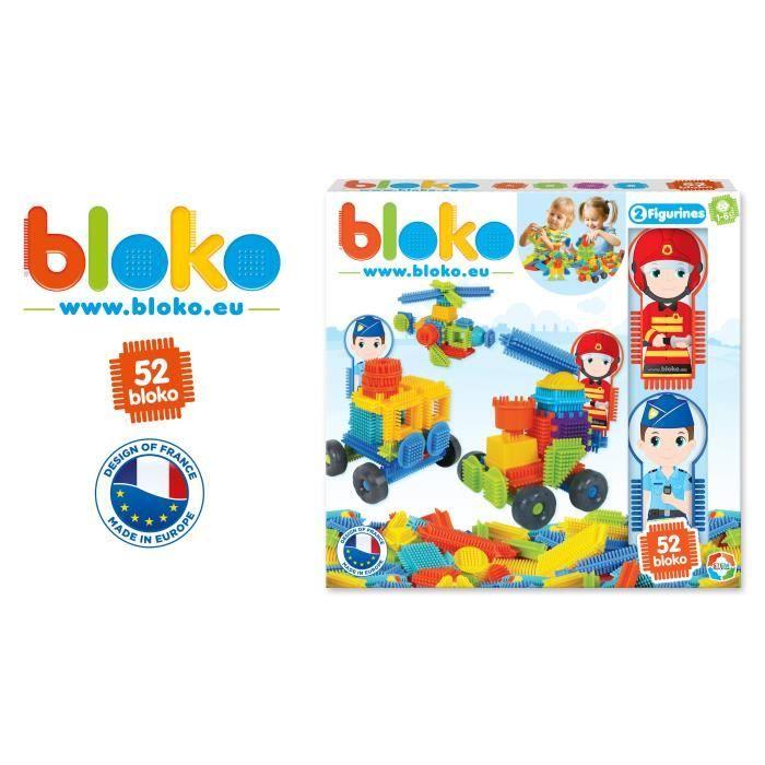 Jeu d’assemblage – BLOKO – Coffret de 50 BLOKO et 2 figurines Policier &amp; Pompier – Dès 12 mois – Fabriqué en Europe