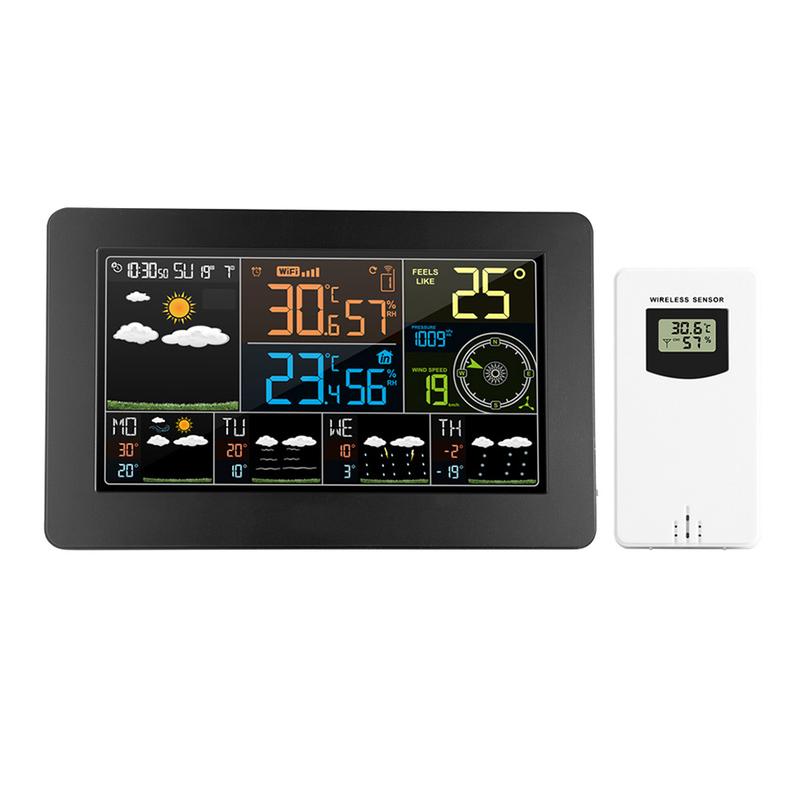 FJW4 Color WiFi Weather Station APP Control Smart Weather Monitor Indoor Outdoor Temperature Humidity Digital Clock Functions