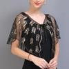 Retro Beaded Sequin Shawl Vintage Flapper Evening Cape Sheer Mesh Embroidery Leaf  Women Bolero Party Accessories