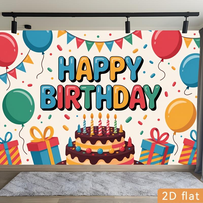 2D plane 1 poster birthday party banner polyester background cloth "Happy Birthday" text cake candles balloons