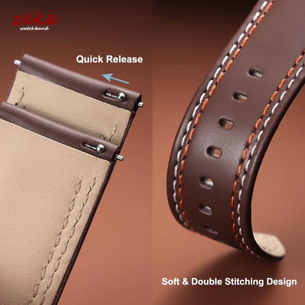 Handmade Cowhide Strap with Double Stitching Top Grain Genuine Leather Watch Band 20 22 24MM Quick Release Replacement Watchband