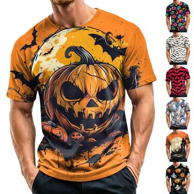 Men's Casual Short Sleeve T Shirt Lightweight Breathable Crew Neck Halloween Print Tee Suitable for Everyday Wear and Outdoor Activities