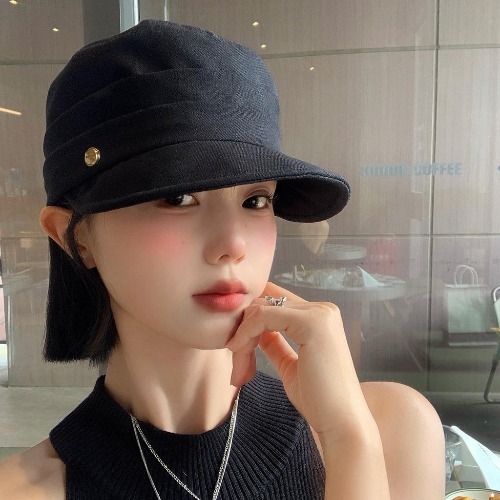Vintage Pleated Equestrian Hat Women'S Spring And Summer Flat Top Beret Showing Face Small Sunshade Painter Hat Newsboy Hat