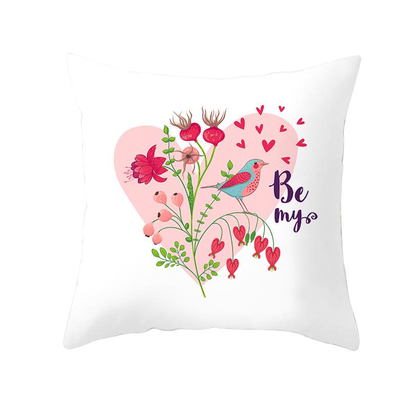Cartoon Print Series Valentine's Day Peach Skin Pillow Cover Home Fabric Square Cushion Cover