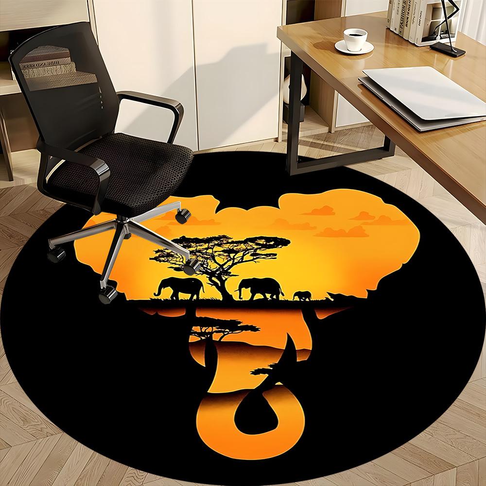 1pc African Safari Office Round Area Rug, Indoor Mat Suitable ForOffice, Under Office Chairs Bedroom Living Room Home Decor, D104