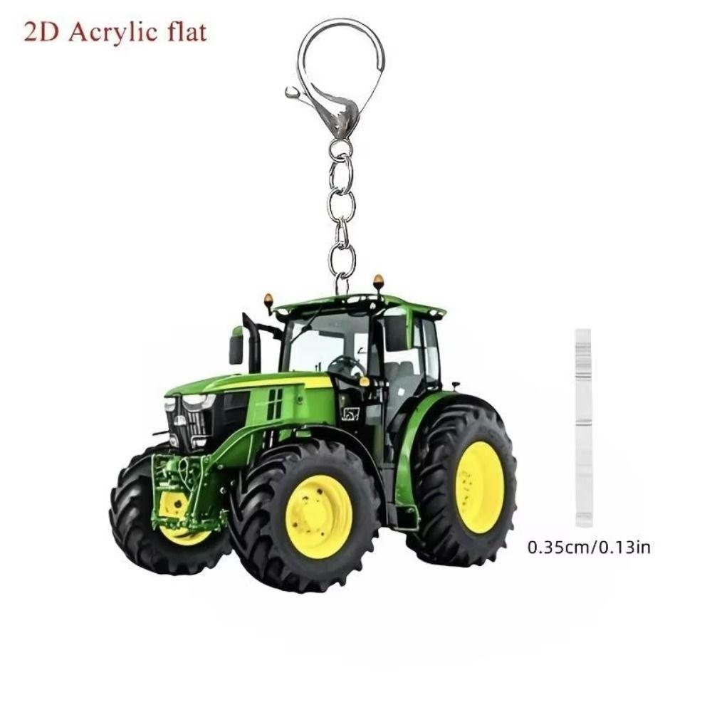 Acrylic Tractor Keychain 2D Flat Car Key Ring Fun Bag Charm  For Kids Adults Souvenir Keepsake