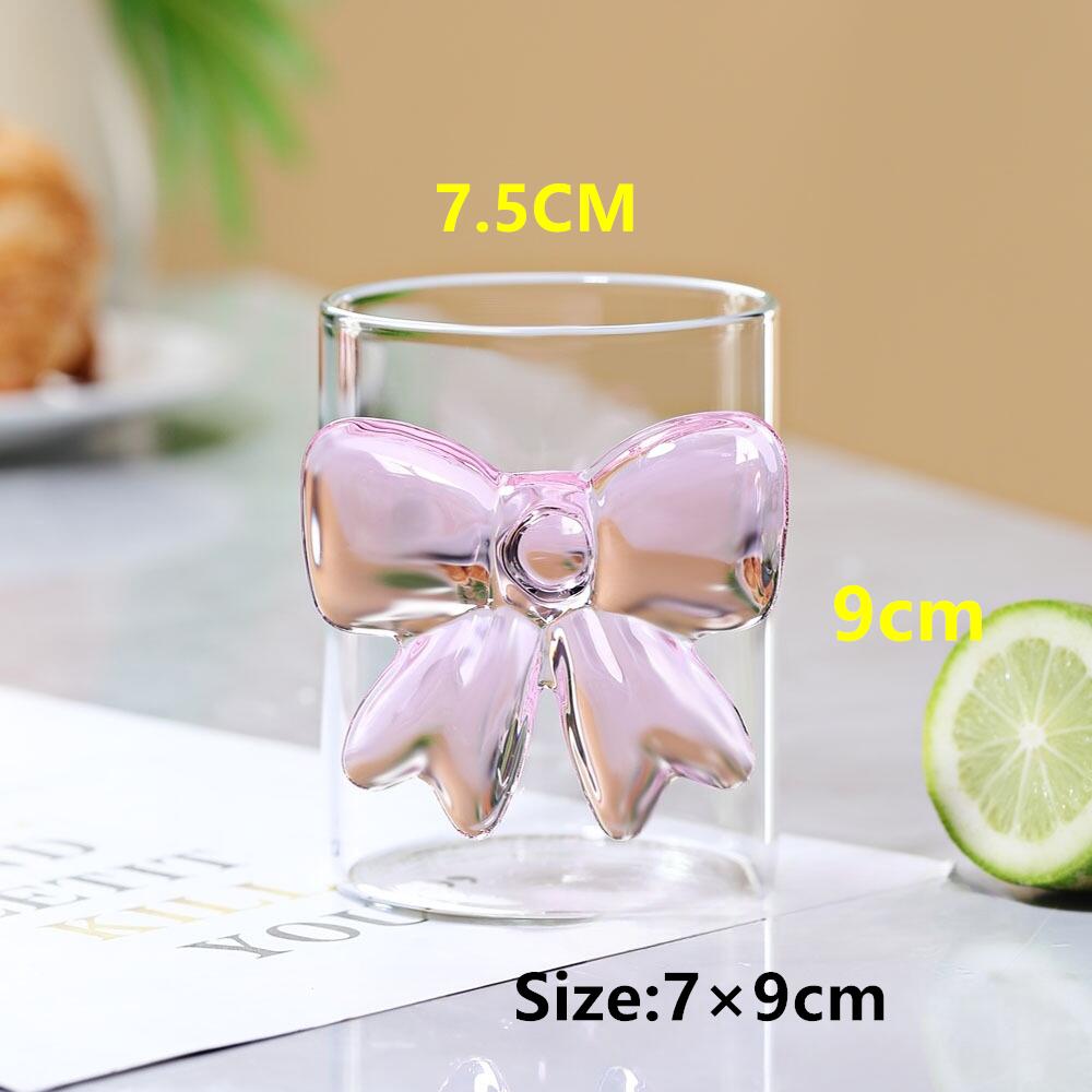 Pink Bowknot Series Glasses Cup Korean Style  INS  Bow Handle Goblet Glass Cup Romantic Ritual Champagne Wine Glass