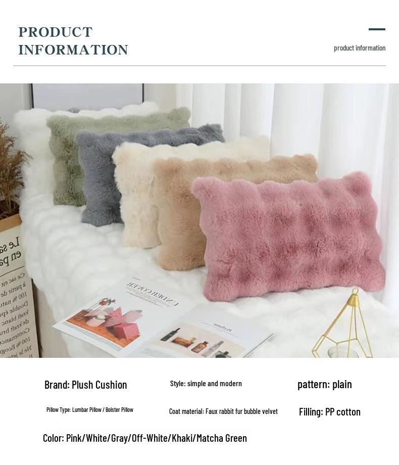Plush Faux Rabbit Fur Throw Pillow for Sofa or Bed - Cozy Lumbar Support Cushion