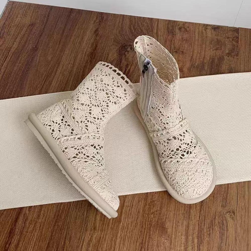 New Spring & Summer Flat Heel Ankle Boots - Slip-On Flat Martin Boots, Cutout Mesh Booties for Women