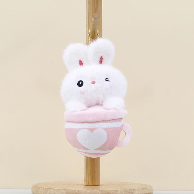 Shaped Animal Plush Keychain Soft Teacup Design Durable Stuffed Toy Gift For