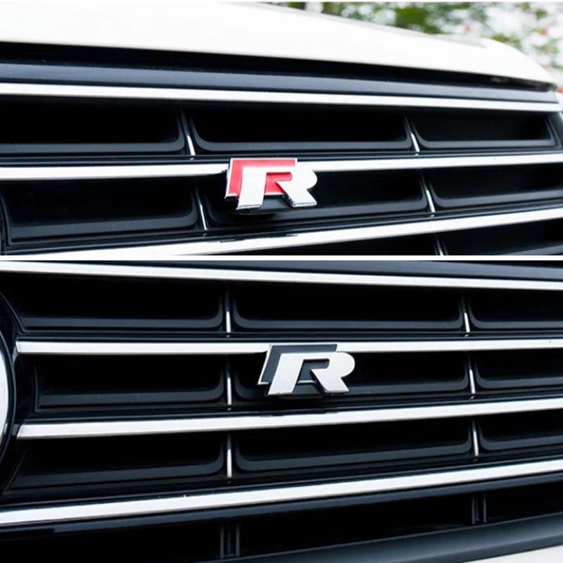 WGLRK1 For Volkswagen VW Rline GTI Golf 5 6 7 Jetta Passat Touran Scirocco Metal R Badge Car Front Grille Emblem Rear Trunk Stickers