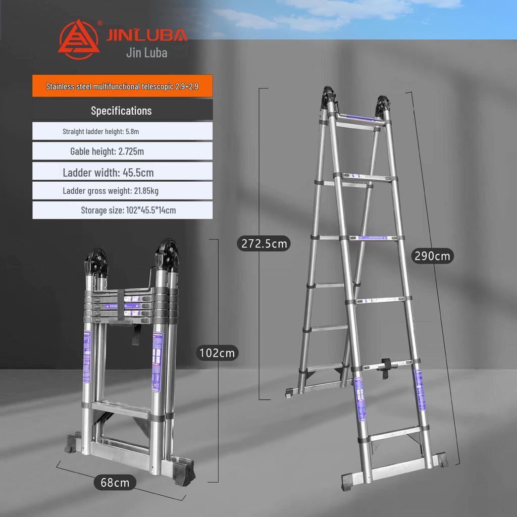 Jinluba Aluminum Telescopic A-Frame Ladder - Thickened, Stainless Steel, Bamboo Joint, for Household & Engineering Use