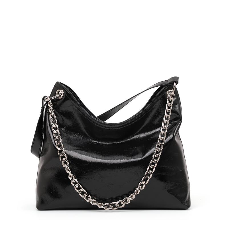 

Aidrani Женская сумка через плечо из натуральной кожи, большая вместимость, сумка через плечо из 100% мягкой коровьей кожи, роскошная сумка-тоут с цепочкой чёрный