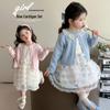Girls' Spring & Autumn Cardigan Princess Dress Set 2025 - Sweet Two-Piece Outfit for Kids