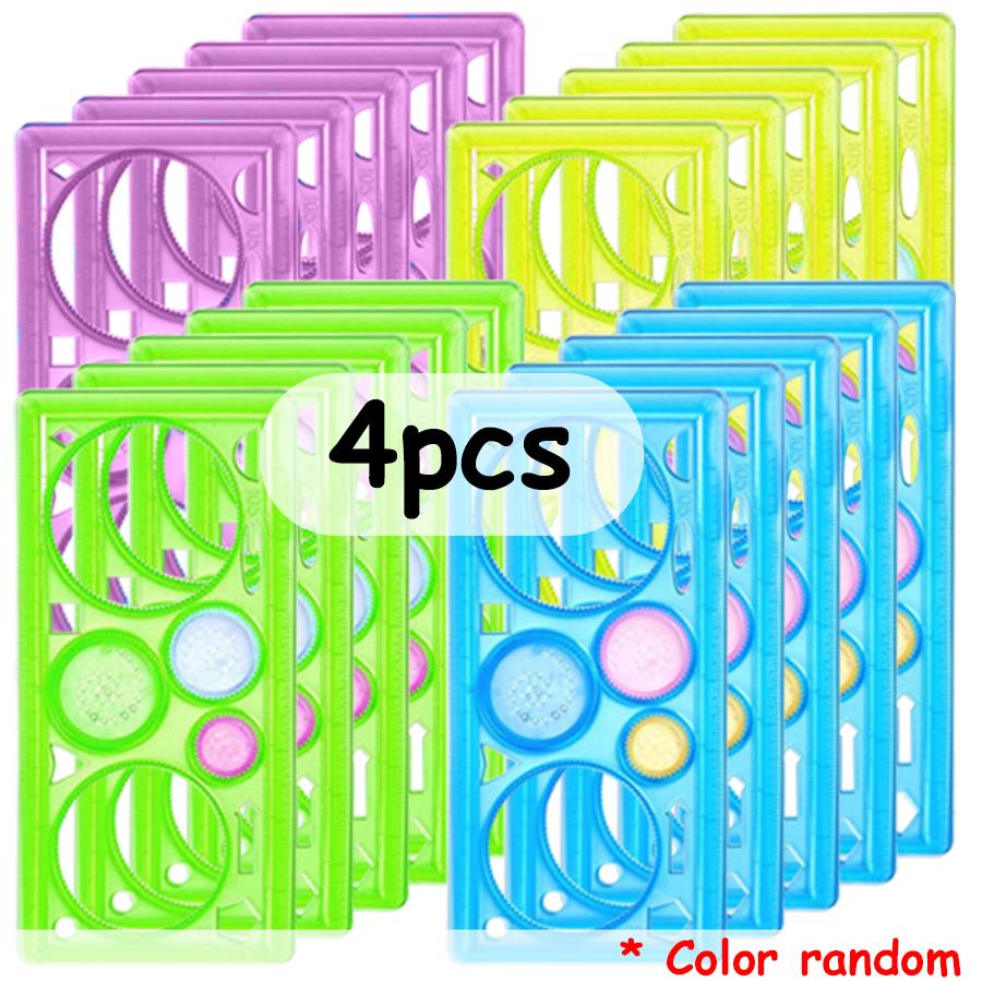 4pcs 20x11cm Transparent Drawing Rulers, Rotating Geometric Pattern Sketching Templates, Reusable Practical Drafting Tools