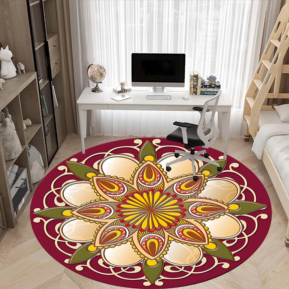 1pc MandalaChair Carpet for Office, Indoor Non-Slip Washable Polyester Fiber Carpet, Mat For Office, Machine Washable