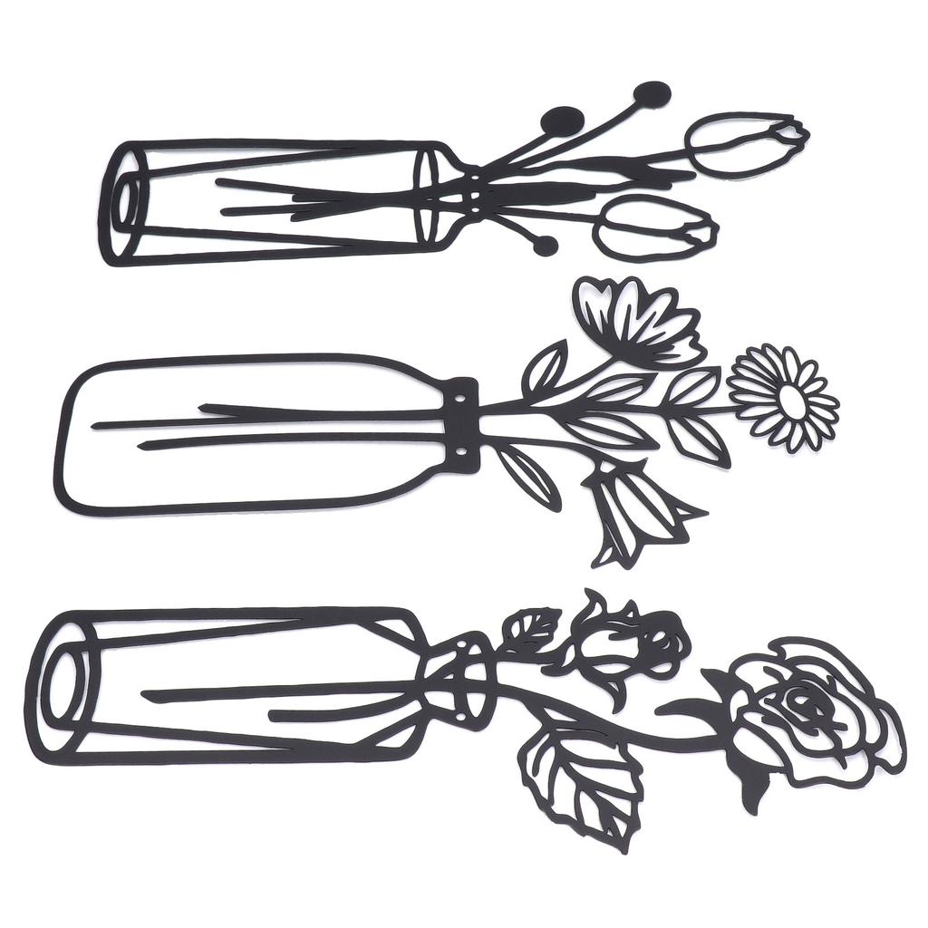 3Pcs Metal Vase Flowers Wall Art Elegant Prevent Rust Easy To Install Iron Flower Wall Art for